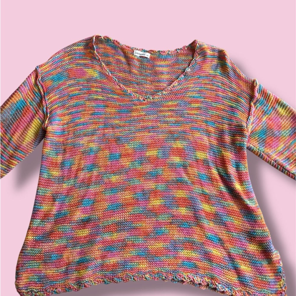 Colorful Knit Sweater Rainbow Vintage Type Sweater